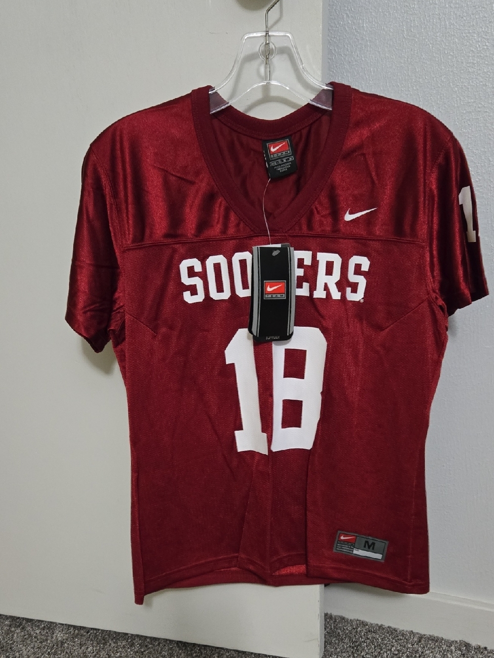 Nike Crimson and White Sooners #18 Football Jersey